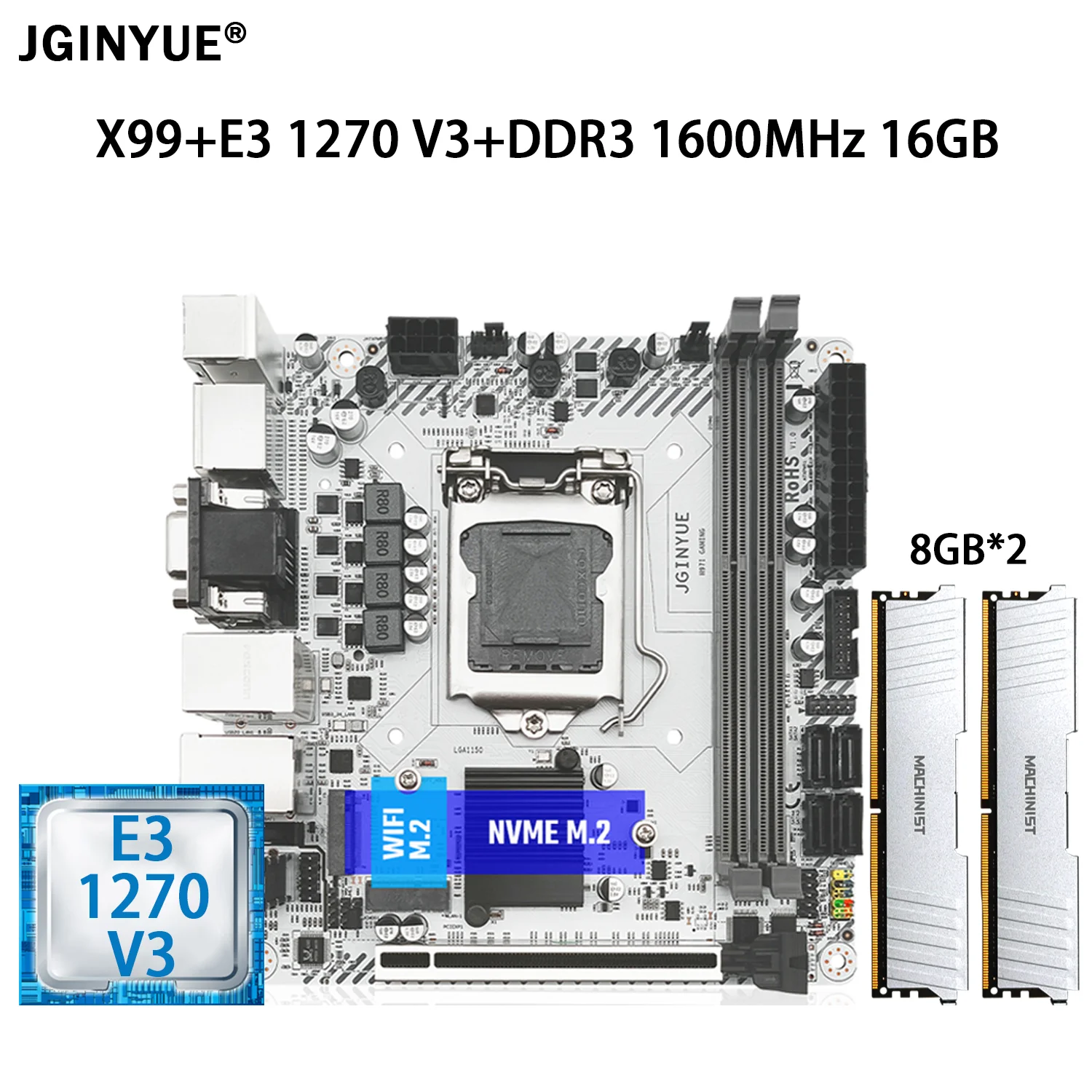 

JGINYUE H97 Motherboard Set LGA 1150 Kit With Xeon E3 1270 V3 CPU Processor DDR3 2*8GB=16GB RAM Memory NVME VGA MINI H97I GAMING