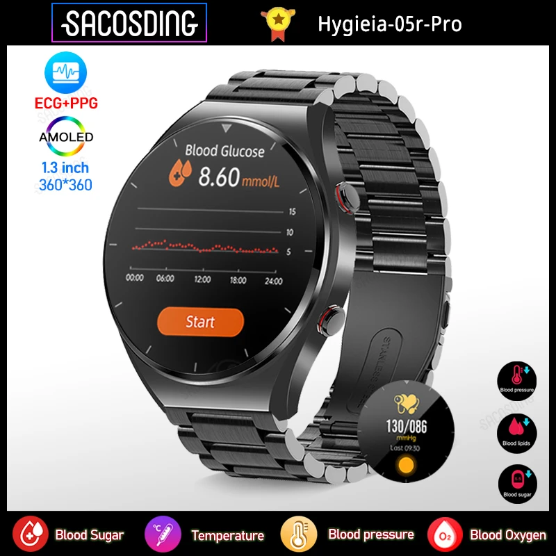 

Hygieia-05r-Pro Healthy Blood Sugar Smart Watch ECG+PPG Body Temperature Heart Rate Monitor Smartwatch HRV Blood Pressure Watch