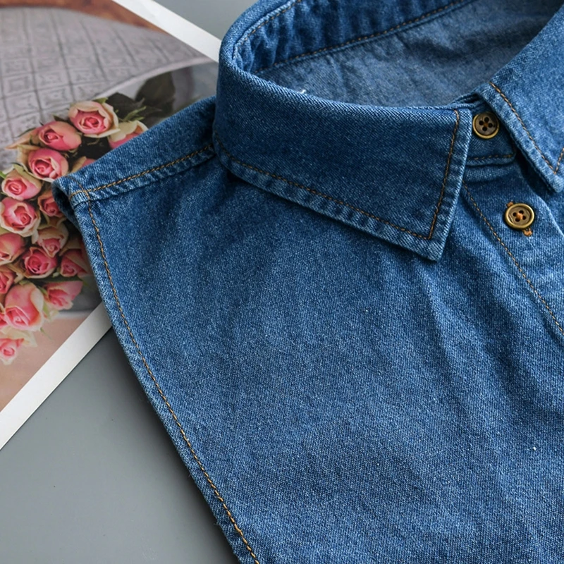 Женская винтажная Потертая джинсовая рубашка с воротником из искусственной
