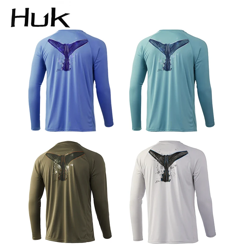 

Men's HUK Fishing Shirts Men Long Sleeve Crewneck Sweatshirt Outdoor Uv Protection Breathable Fishing Clothing Camisa Pesca