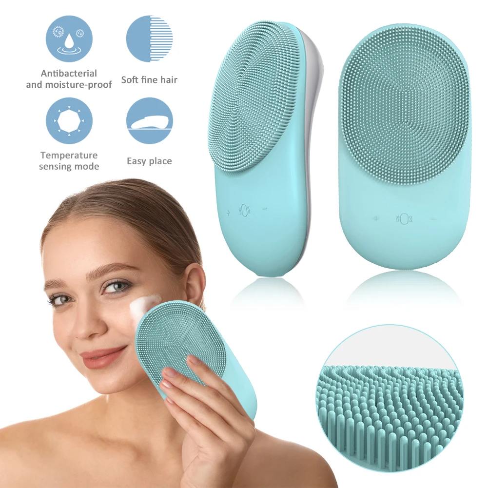 

New Electric Induction Beauty Device Facial Cleansing Brush Heated Silicone Sonic Face Scrubber Deep Pore Cleansing Rechargeable