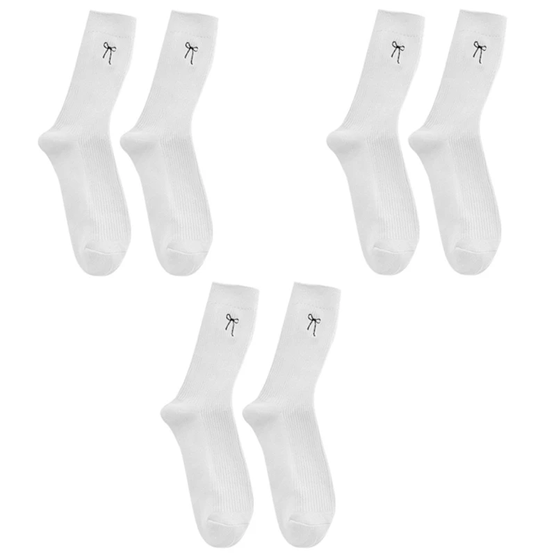 SZL 3 пары женских хлопковых носков с милыми бантами и вышивкой дышащие