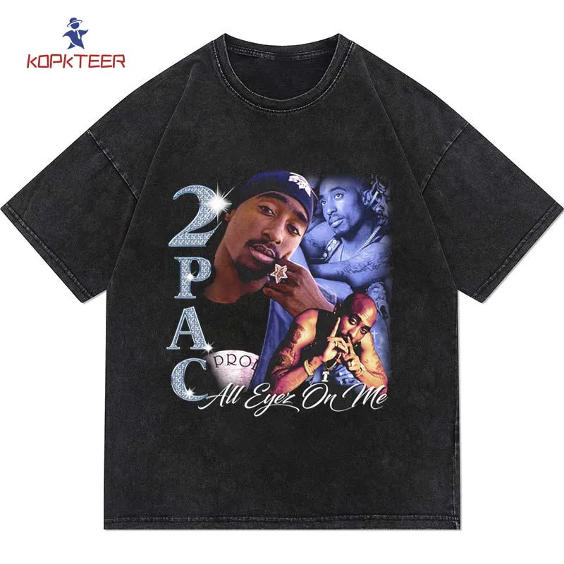 

2pac Tupac Print T Shirt for Men Fashion Rap Star Short Sleeve T-shirts Kanye West Hip Hop Cotton Streetwear y2k Clothes Tops