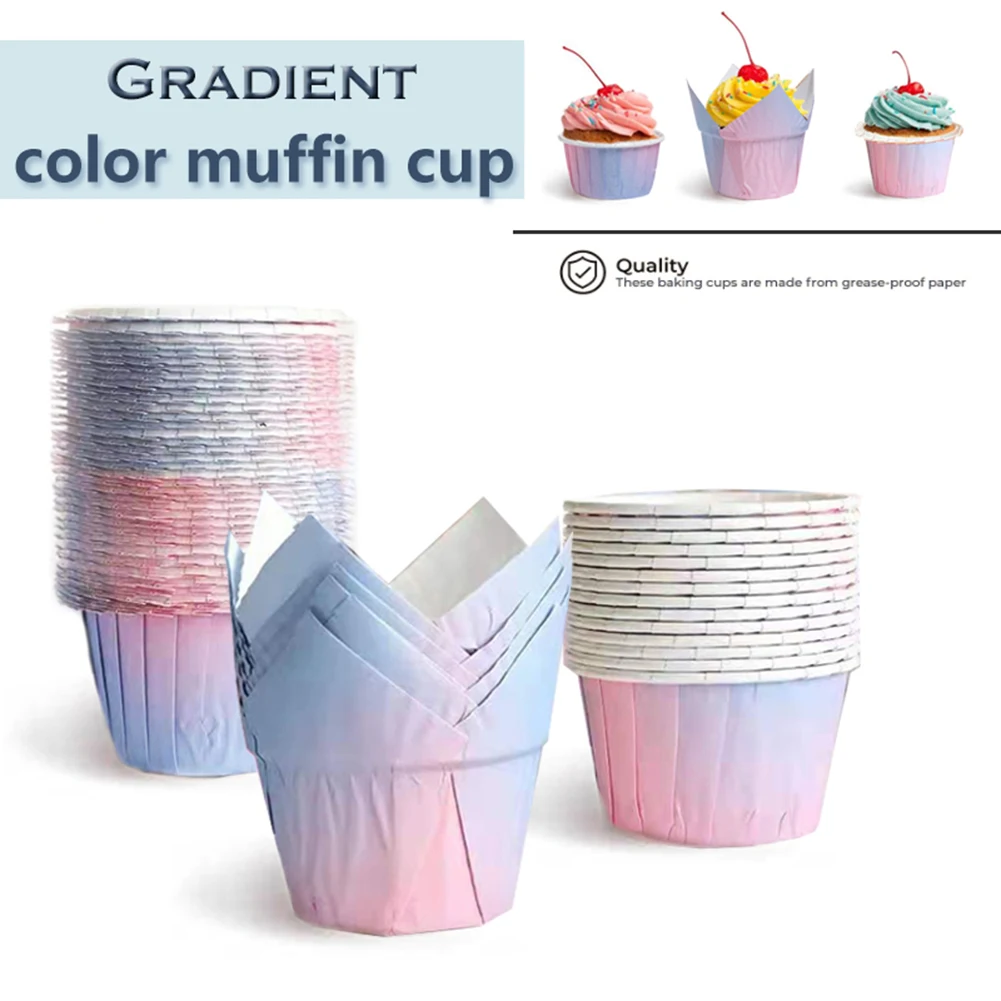 

100Pcs Tulip Cupcake Cup Non-Stick Muffin Liner Grease-proof Baking Cups Wrapper Cupcake Paper for Wedding Party Baking Tool