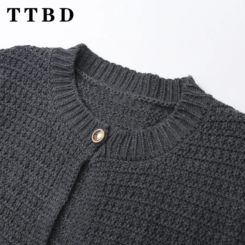 TTBD женский 2024 новый осенний винтажный однотонный кардиган с длинными рукавами