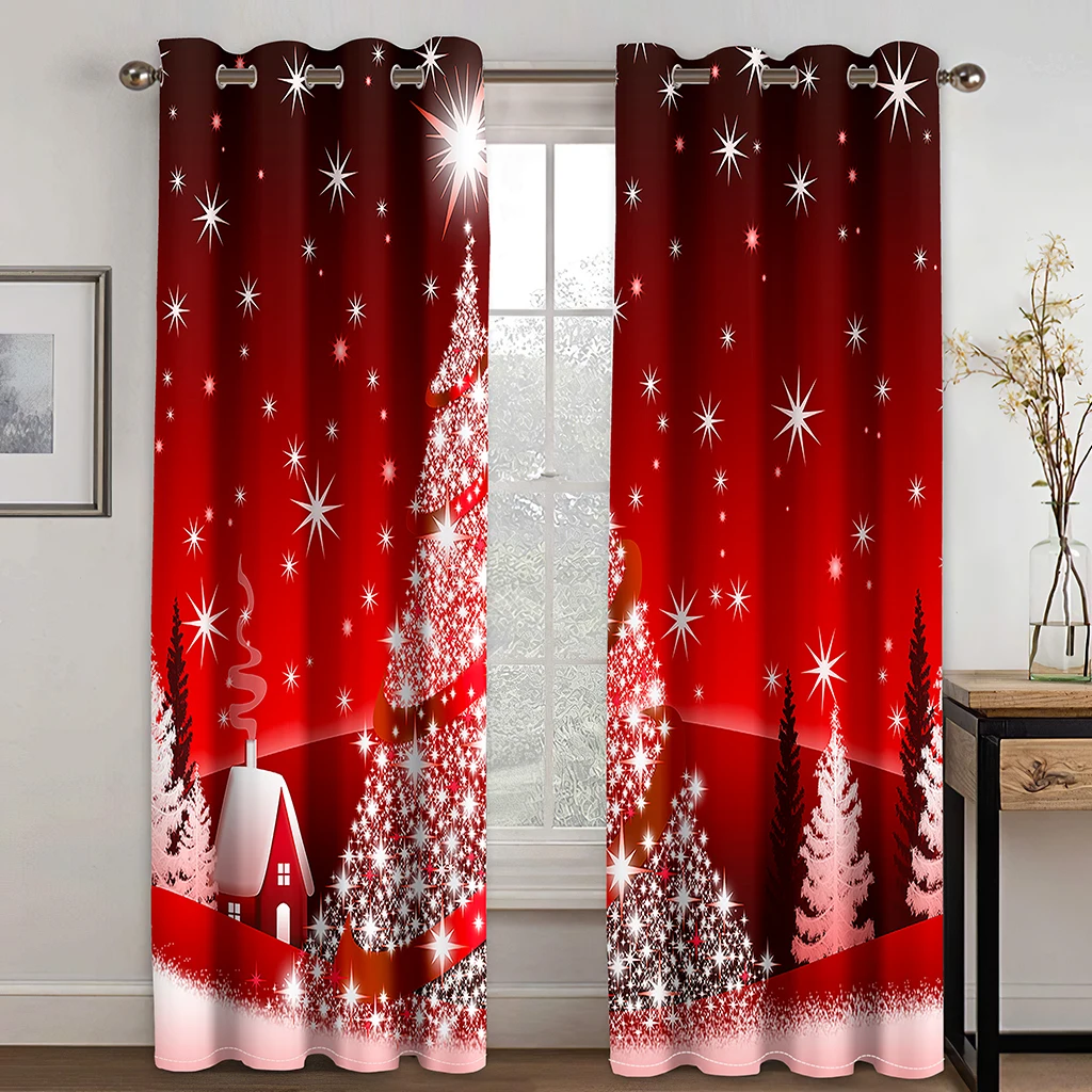 

Christmas Theme Snowflake Print Blackout Curtains 2 Piece Set for the Living Room and Bedroom
