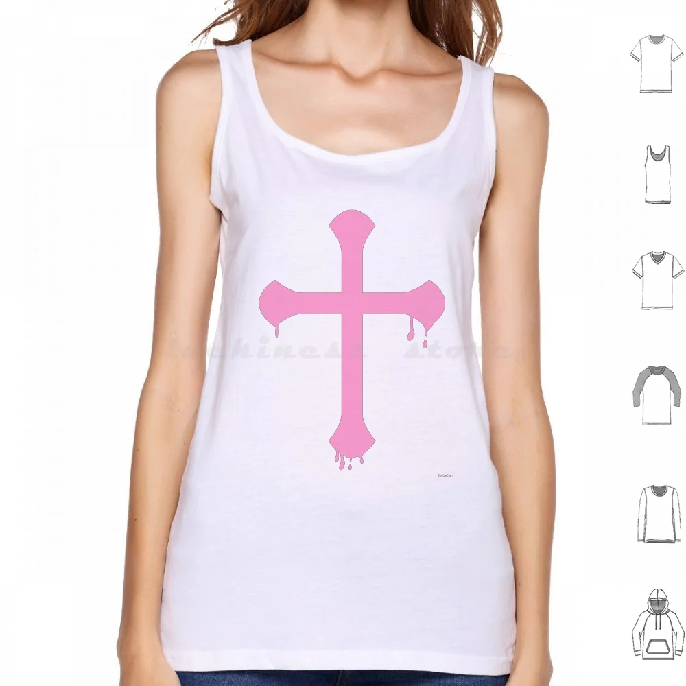 

Dripping Cross-Pink Tank Tops Print Cotton Dripping Cross Pink Mint Green Pastel Goth Symbol Simple Minimal Minimalist