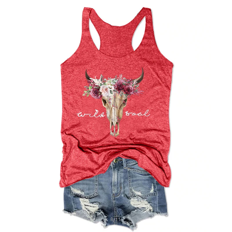 Soul Bull Череп на бак топы корова рубашка для кантри Женские девочек милые