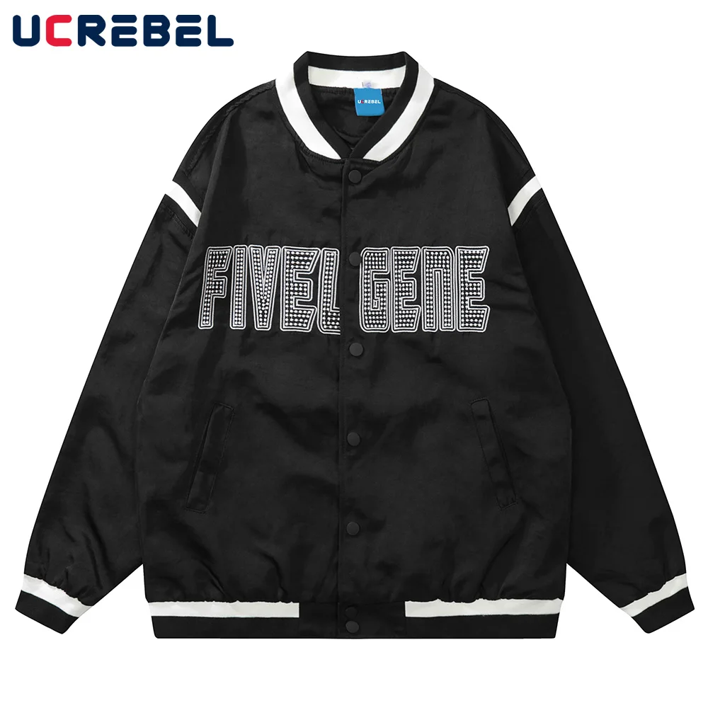 

Letter Embroidery Baseball Jacket Mens Autumn High Street Casual Jacket Outerwear Streetwear Color Block Loose Baseball Uniform