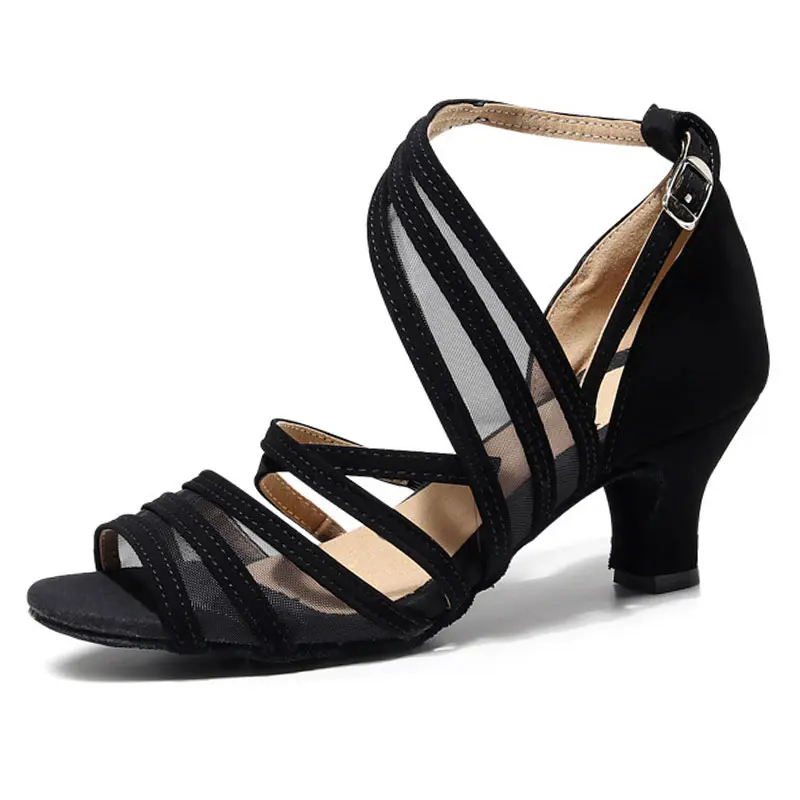 Latin Dance Shoes Women Ladies Dancing Shoes High Heels Salsa Tango Mesh Suede Sole Girls Dance Boots Sandals Plus Size 35-43