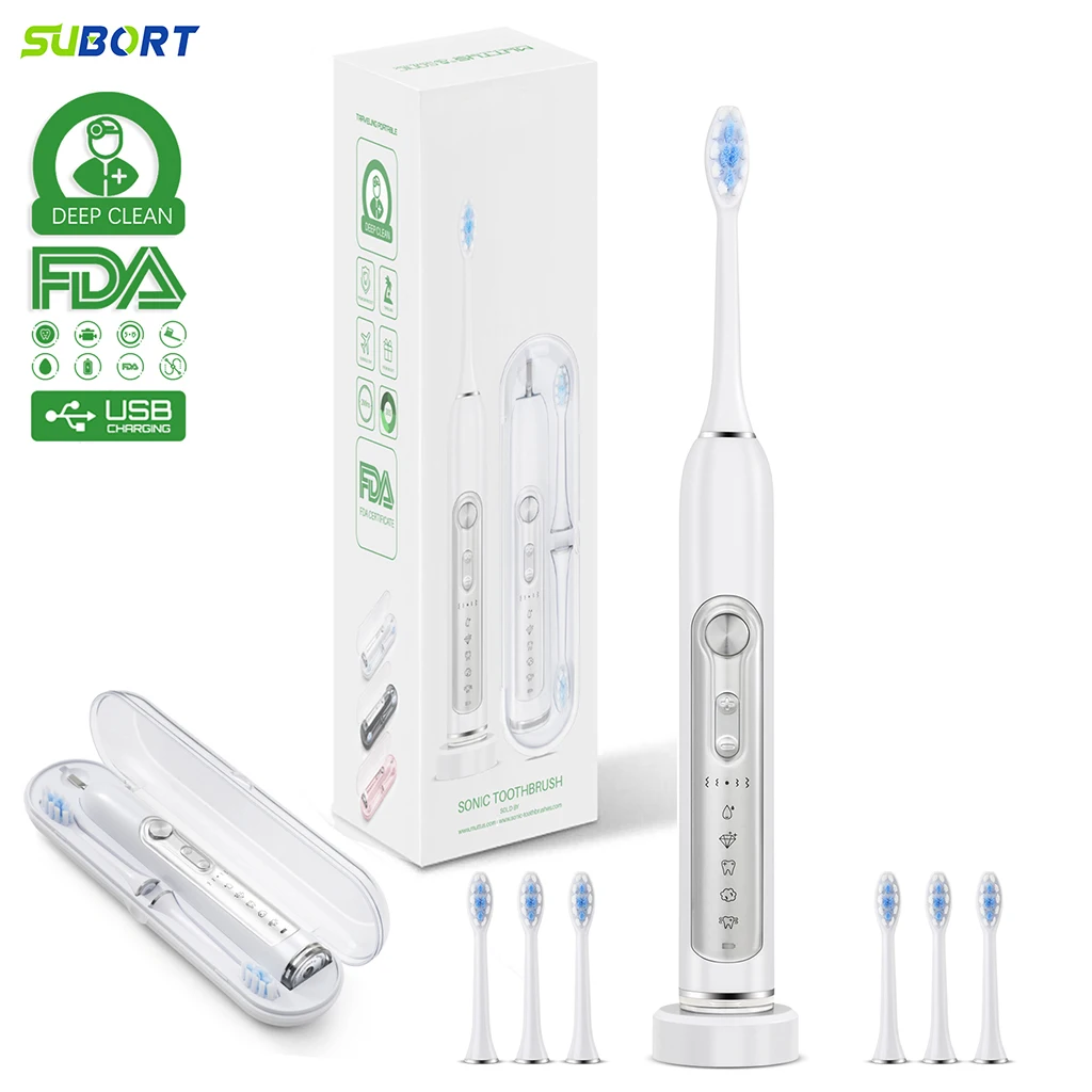 

SUBORT Premium Electric Toothbrush for Adults Kids Smart Timer Rechargeable Whitening Toothbrush IPX7 Waterproof 6 Brush Head