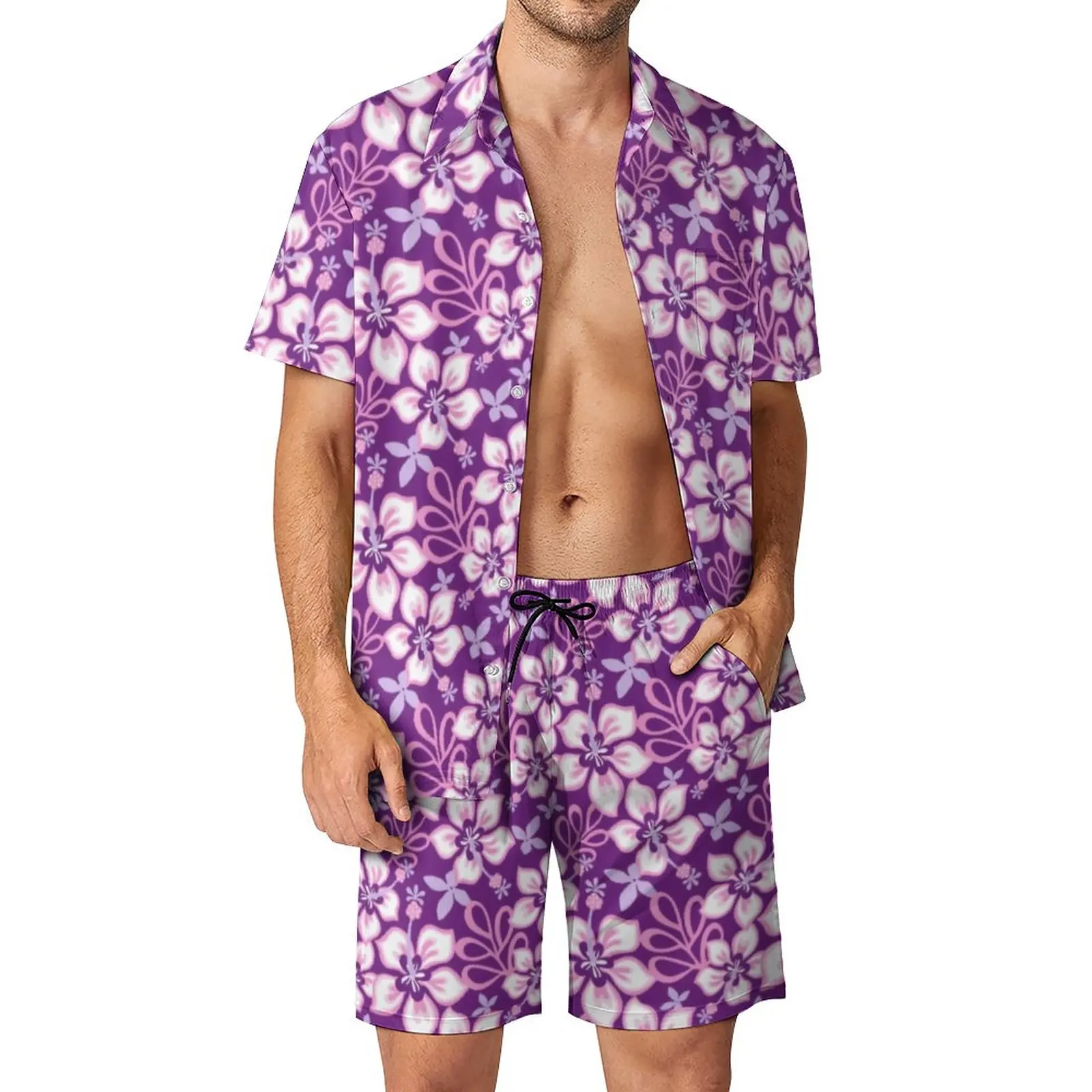 

Tropical Flower Men Sets Hawaiian Print Casual Shorts Summer Cool Vacation Shirt Set Short Sleeves Plus Size Suit Gift