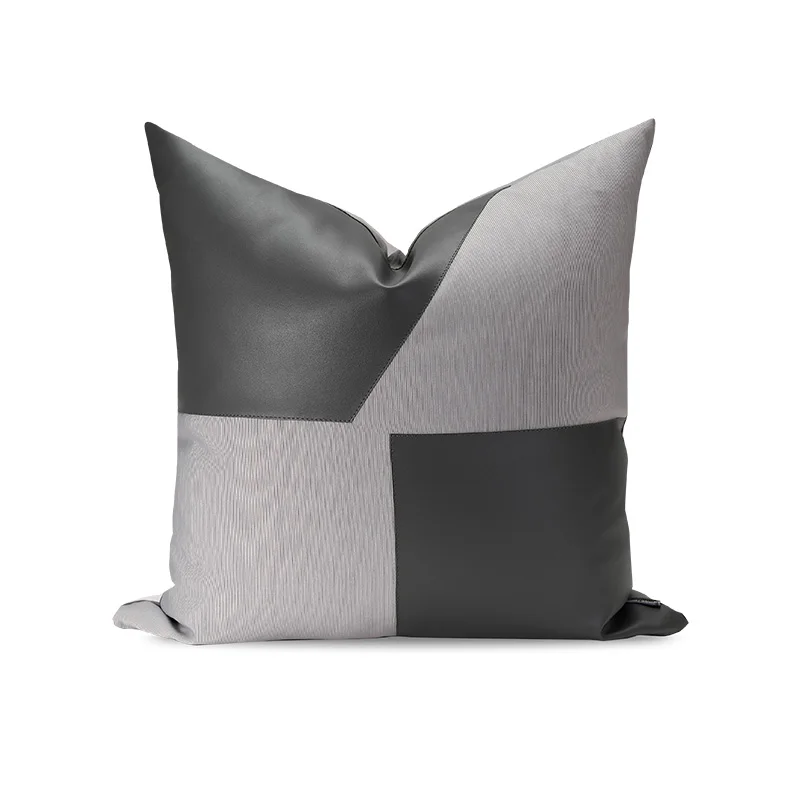 

Modern Simple Cushion Cover 50x50cm 45x45cm Decorative Pillows for Sofa Black Leather Grey Cotton Throw Pillow Cover Pillowcase