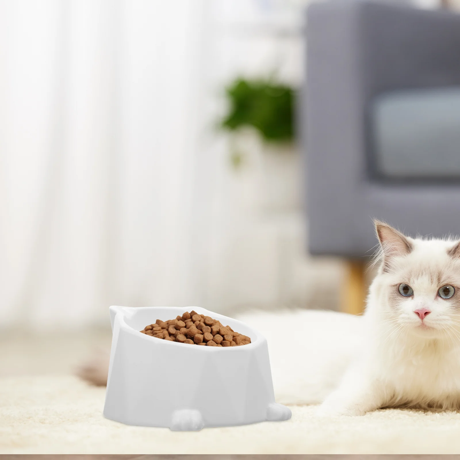 

Cartoon Cat Feeder Bowl Raised Cat Snack Bowl Ceramic Feeding Bowl Elevated Pet Bowl