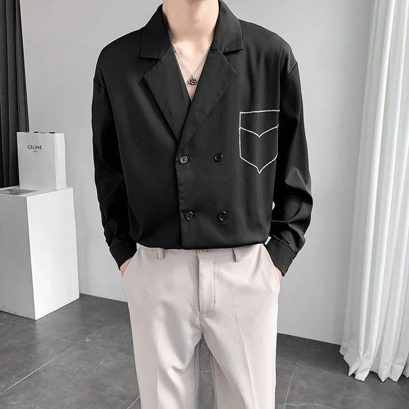 

YASUGUOJI New Shirt Men's Long Sleeve Shirt Spring And Summer Double Breasted Fashion Suit Collar Loose Shirt Large Casual Shirt