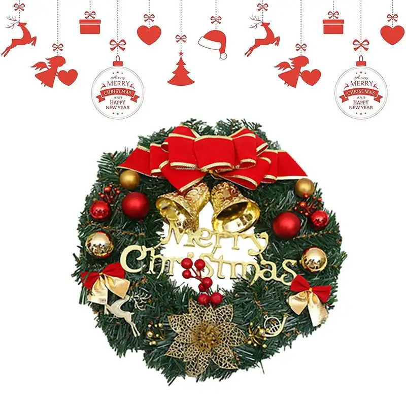 

Рождественский венок для входной двери, праздничные венки для входной двери, Рождественский венок для прихожей, декор с золотым колокольчиком/большим красным бантом/