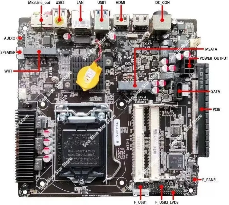 Промышленная материнская плата All-in-one ITX-G81X11B с памятью DDR3, версия с графическим слотом, бу, демонтированная основная плата (art.: 3920dc7958fb8) - 3920dc7958fb8