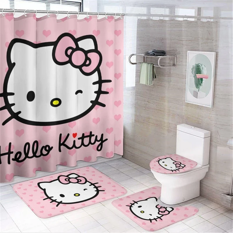 Комплект занавески для душа Hello Kitty Противоскользящий коврик водонепроницаемый
