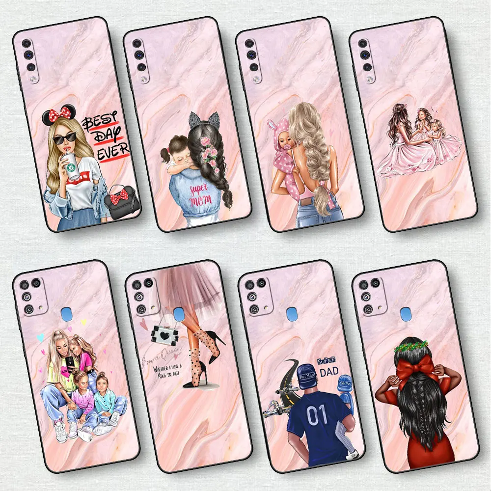 

Marble Mother Son Dad Case for Samsung Galaxy A50 A22 A03 A02S M31 A01 A70 A10 M52 A30 A40 A03S A02 Black Phone Soft Cover