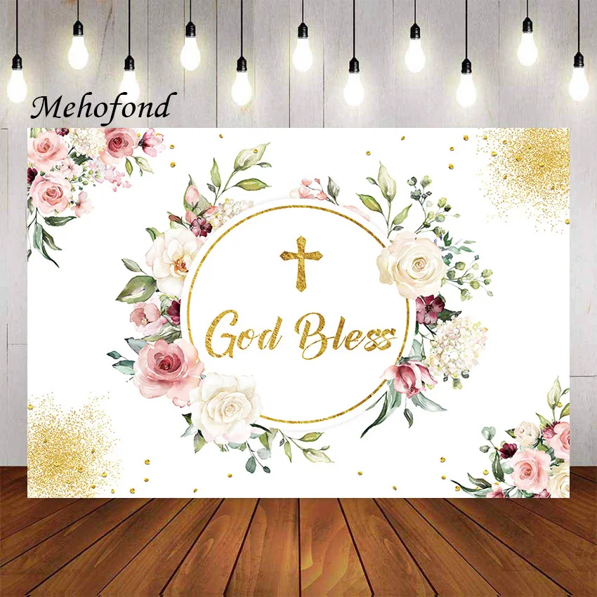 

Фон для фотосъемки Mehofond розовый цветочный Бог благословит первый крест крестин Вечеринка декорация фон для фотостудии