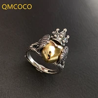 qmcoco silver color vintage crown heart open wide rings for women girl fashion jewelry party gifts design trendy wing punk rings