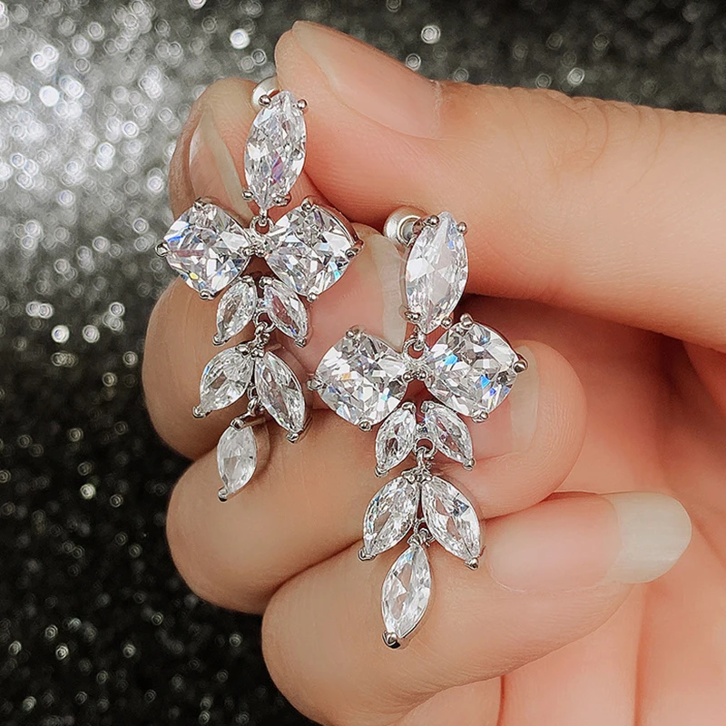 

LXOEN Exquisite Leaf CZ Women Drop Earrings with Charm Inlaid AAA Zirconia Wedding Party Earring Birthday Gift