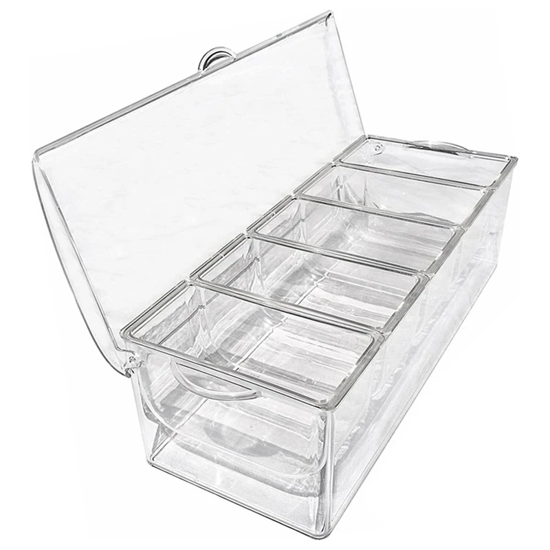 

Acrylic Fruit Tray On Ice With Lid, Plastic Ingredient Container, Ingredient Box, 5 Compartments, Side Container