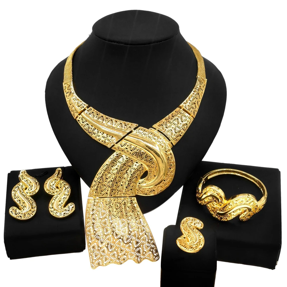 

Latest Factory Fashion big heavy Italian brazilian Dubai real gold plating bridal wedding party Classic Wholesale Jewelry set