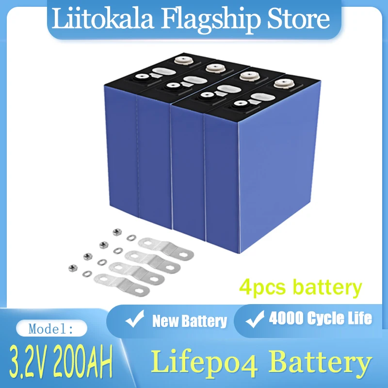 

4pcs LiitoKala Grade A NEW 3.2V 200Ah Lifepo4 Battery LFP Lithium Solar 12V 24V 202ah Cells Not 280Ah EV Marine RV Golf