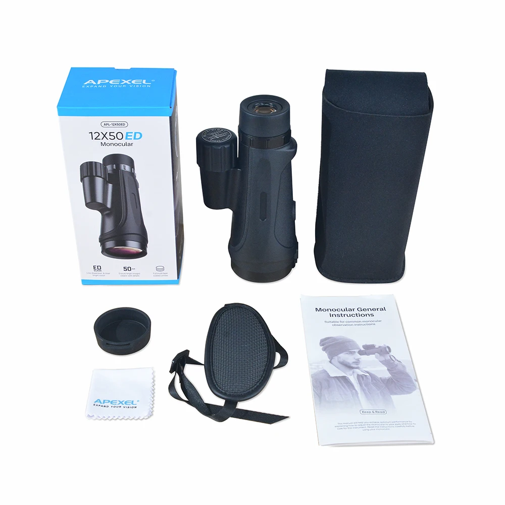 APEXEL 12X50 Telescope ED Monocular BAK4 Prism Phase Correction Coated Powerful Monoculars for Hunting Hiking Traveling Tourism