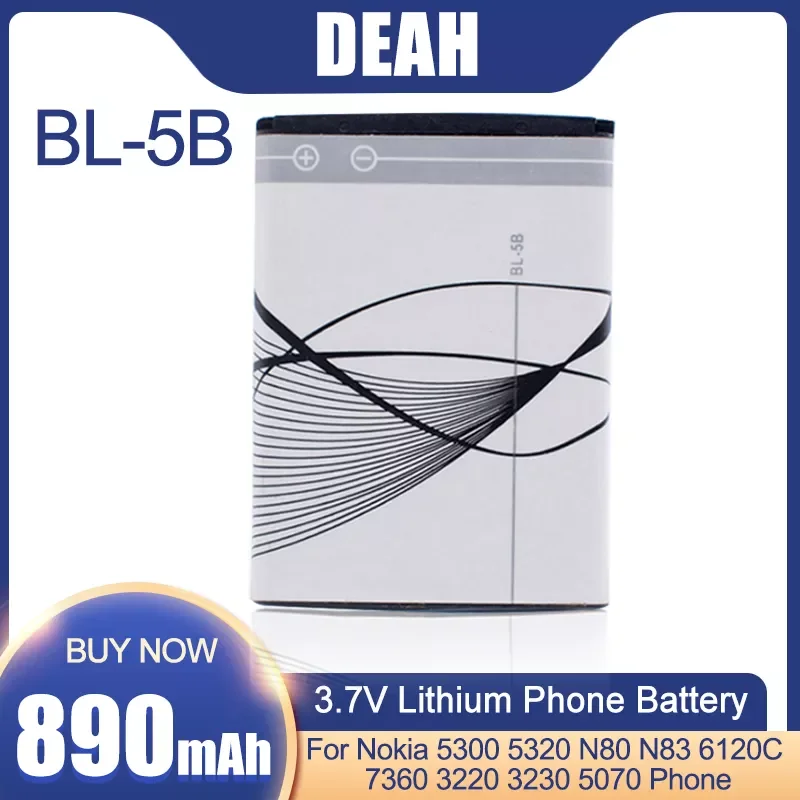 

1-5pcs 890mAh BL-5B BL5B BL 5B Lithium Phone Battery For Nokia 5300 5320 N80 N83 6120C 7360 3220 3230 5070 5208 Replacement Cell