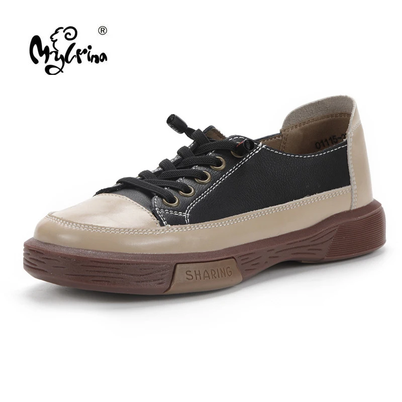 

Women Shoes 2022 Spring Summer Fashion Lace Up Ladies Casual Shoes Genuine Leather Sneakers Woman Flat Vulcanize Shoes