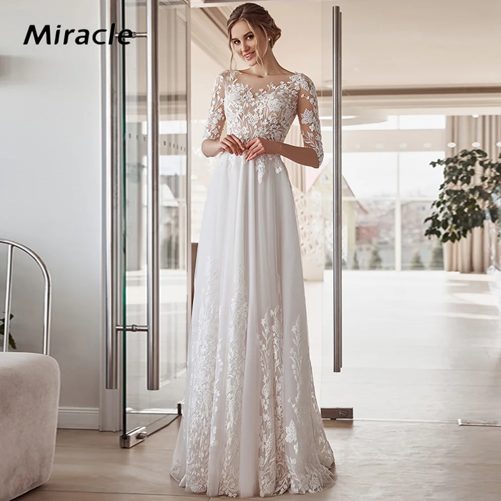 

New Beautiful V-Neck Wedding Dress Seductive Sheath Bridal Gown Decent Three Quarter Sleeve Bride Robe Buttons Vestidos De Novia