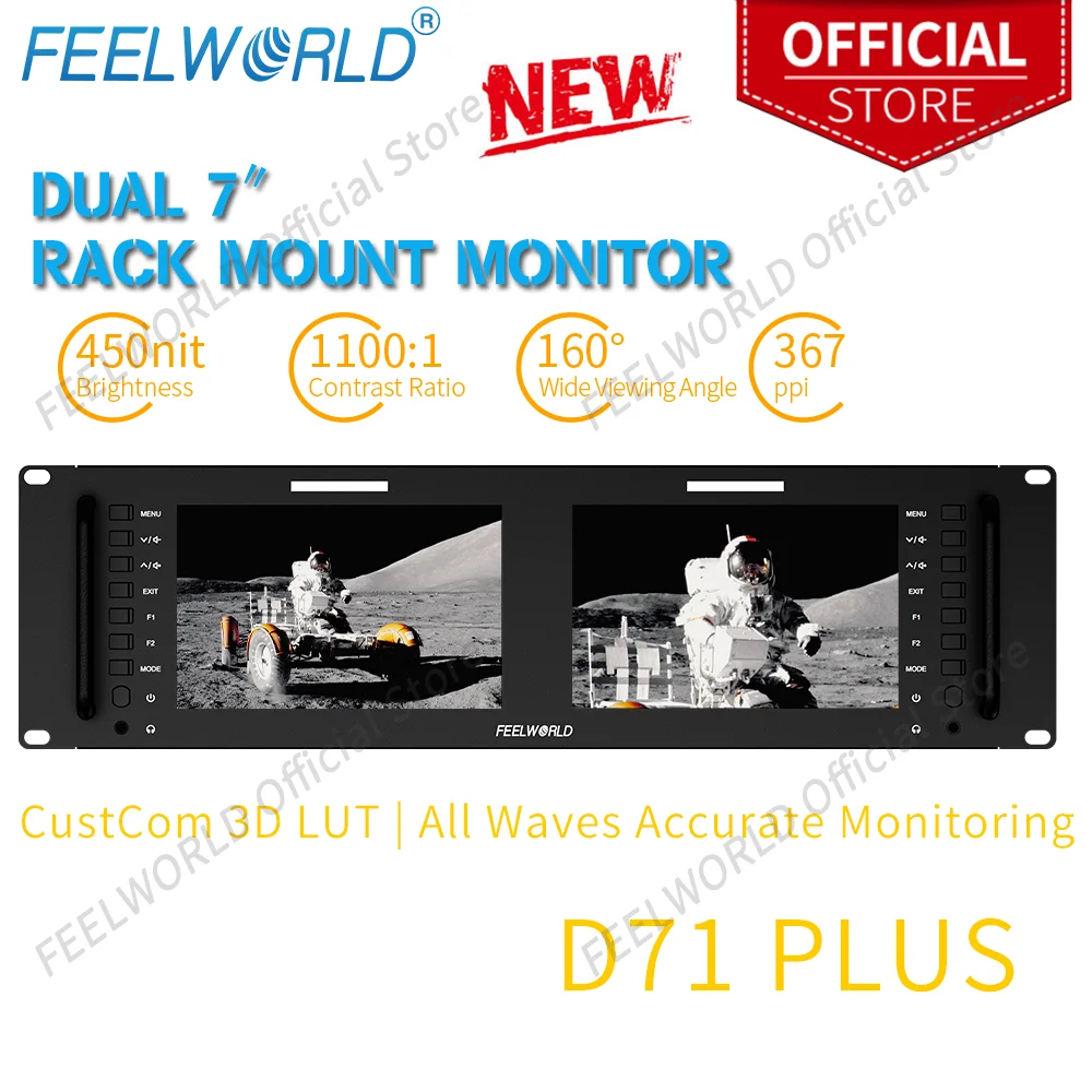 Двойная 7-дюймовая ЖК-панель FEELWORLD D71 PLUS Full HD 1920x1200 3RU SDI HDMI монитор с креплением на стойке IPS с точной волнообразной 3D LUT