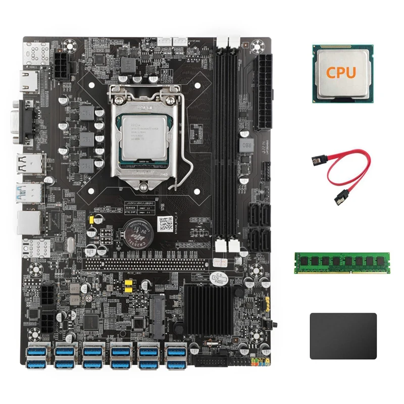 

B75 12 USB BTC Mining Motherboard With CPU+4G DDR3 RAM+120G SSD+SATA Cable 12XPCIE USB3.0 LGA1155 DDR3 MSATA ETH Miner