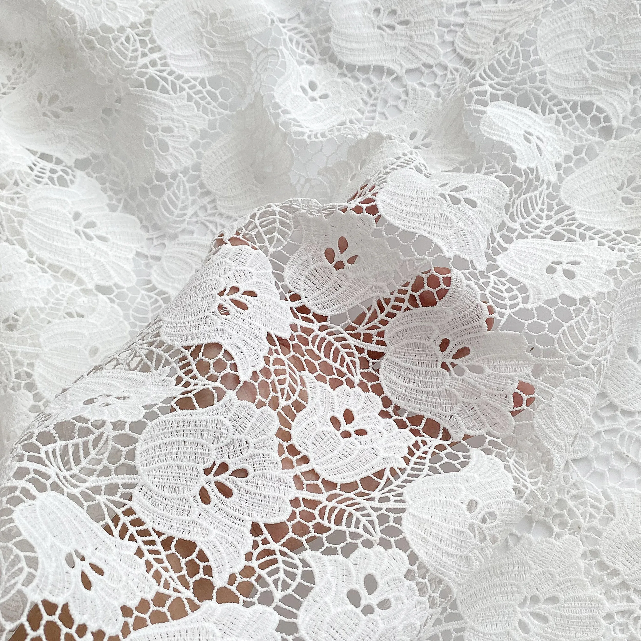 

White Rose Embroidery Hollowed Water-soluble Lace Fabric dress Fabric Table Cloth Curtain Diy Fabric Designer Fabric