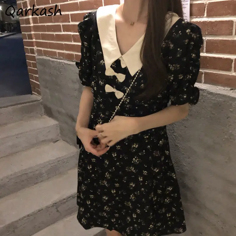 

Dresses Women Black Summer 2021 Sexy Retro High Waist Femme Dresses Short Sleeve Clothes Floral Vintage Vestidos College Elegant