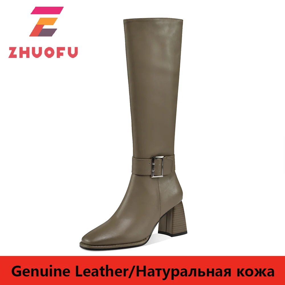 

ZHUOFU 2022 модные женские сапоги до колена на высоком каблуке из натуральной кожи Офисная Женская обувь осенние зимние сапоги для женщин