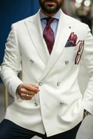 mens suit fit double breasted blazer wedding groom lapel coat casual blazer for groomsmen dress