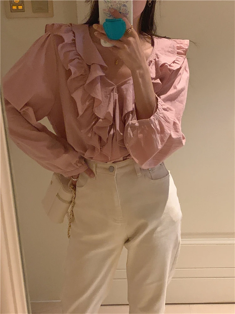 

Женская блузка, женская рубашка, летние женские блузки, весенние блузы, повседневные Элегантные винтажные хлопковые свободные блузы оверса...