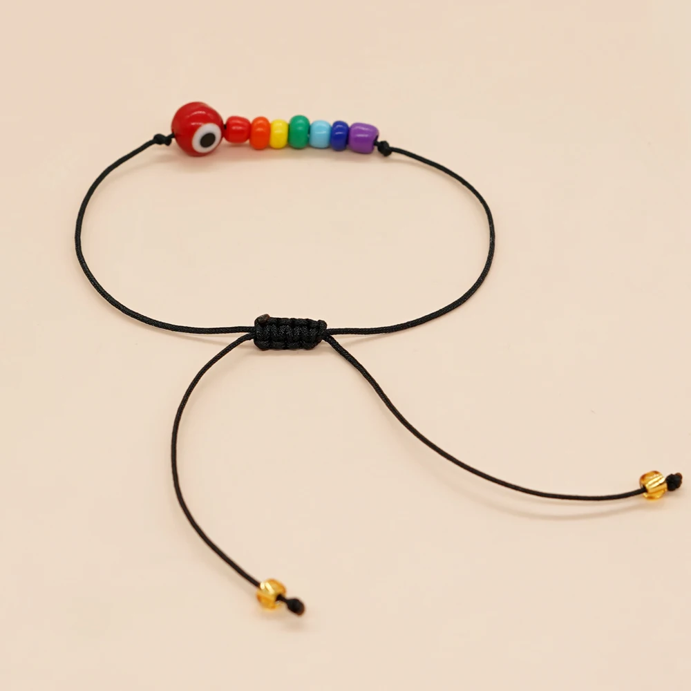 

YASTYT Handmade Evil Eye Bracelet Multicolor Bead Wax Rope Adjustable Bangles Festival Accessories Bracelets for Women
