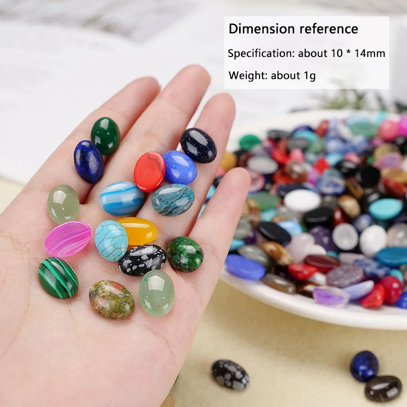 10Pcs 6*8/8*10/10*14mm Natural Stone Beads Ellipse Loose Beads Cabochon Cameo Fit Blank Ring Base Pendant Tray Jewelry Makeing
