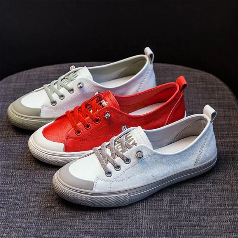 

Кроссовки женские из натуральной кожи, удобная Вулканизированная подошва, без шнуровки, повседневная обувь на плоском ходу, белые, размер 40,...