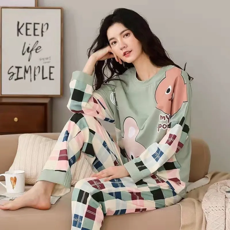 Pure Cotton Pajamas Women's Spring and Autumn Models Long-sleeved Home Service Women's Simple Loose Casual Suit Large Size 5XL