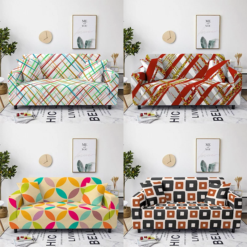 

Geometry Print Elastic Sofa Cover All Inclusive Sofa Covers for Living Room Sectional Sofa Dustproof Cushion Cover Decoration