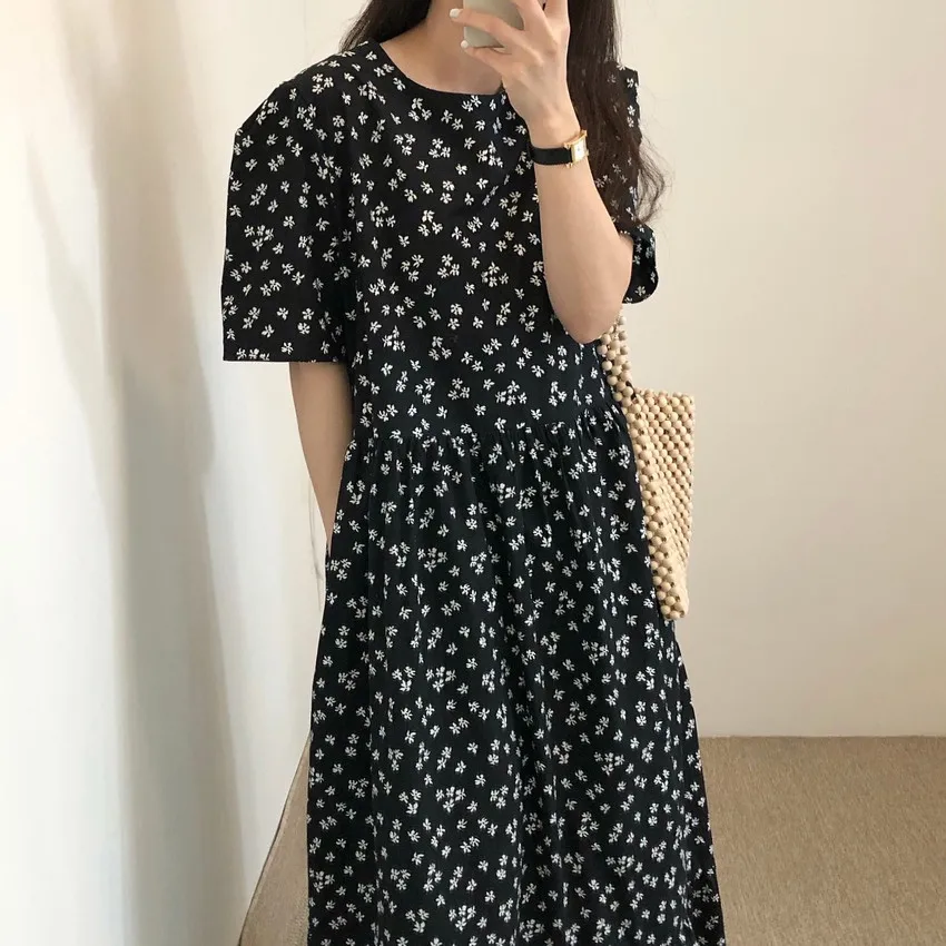 

Floral Vintage Women Dresses O-neck Ruffles Loose Robe Fashion Vestido Femme Loose Summer Maxi Dress 2023 Vestidos De Mujer