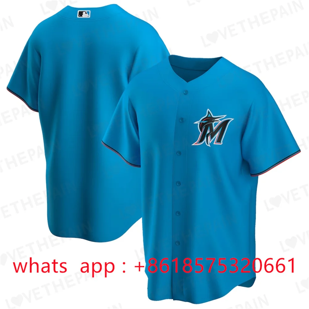 

Men's Blue Miami Marlins Alternate Replica Baseball clothing Populaire Custom Baseball Jersey Name and Number ShortSleeve Casual