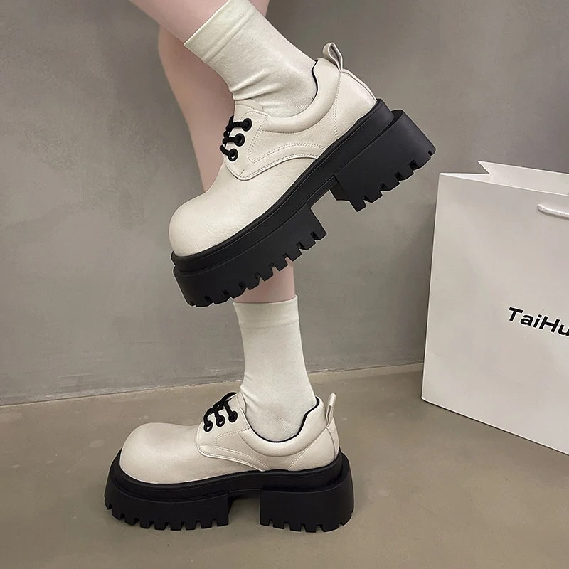 Туфли дерби женские меховые лоферы универсальные кожаные платформа без застежки