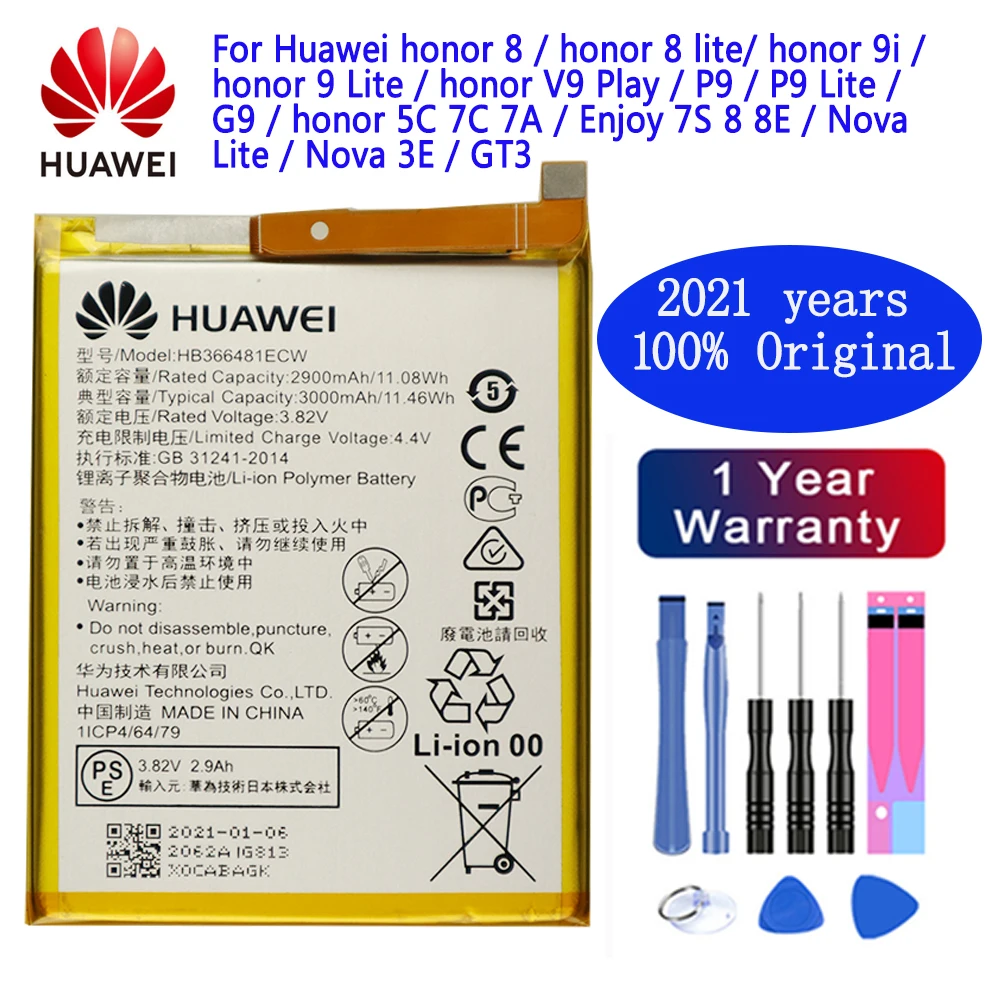 

Huawei Orginal Telefoon Batterij HB366481ECW Voor For huawei honor 8 lite honor 5C Ascend P9 P10 P20 P9 Lite G9 mate 9 batterij