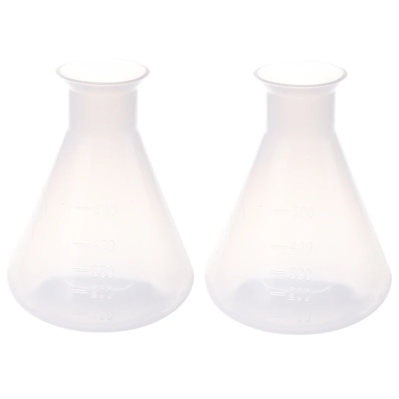 

NEW-2X 500Ml Clear Plastic Laboratory Chemical Conical Flask Storage Bottle